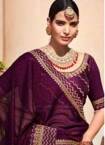 Purple Chiffon Swarovski Trendy Sari