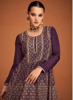 Purple Chinon Buttons Work Ready to Wear Palazzo Salwar Suit