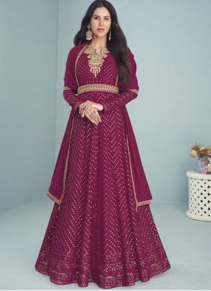 Purple color Embroidered Georgette  Trendy Gown