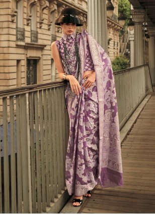 Purple Cotton  Chikankari Trendy Saree