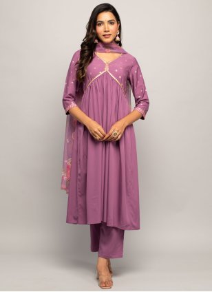 Purple Crepe Printed Trendy Salwar Suits