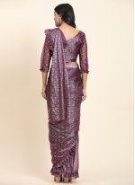 Purple Fancy Fabric Foil Print Designer Sari
