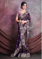 Purple Georgette Border Trendy Sari