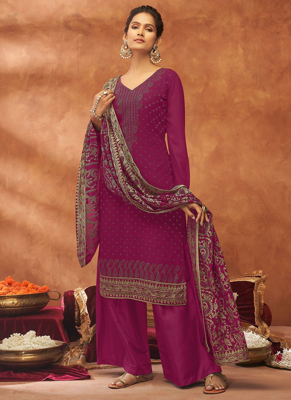 Purple Georgette Diamond Trendy Salwar Suits