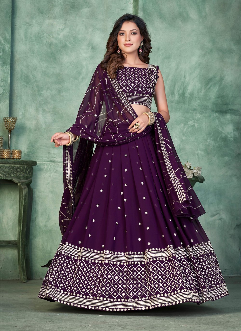 Purple Color Lehenga Choli with Pink Dupatta – Panache Haute Couture