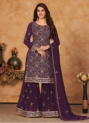 Purple Georgette Embroidered Pakistani Salwar Suit