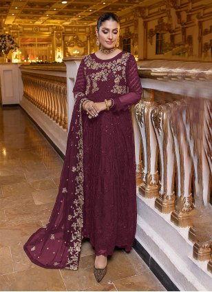 Purple Georgette Embroidered Pakistani Salwar Suit