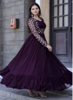 Purple Georgette Embroidered Readymade Gown