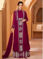 Purple Georgette Embroidered Readymade Trendy Gown