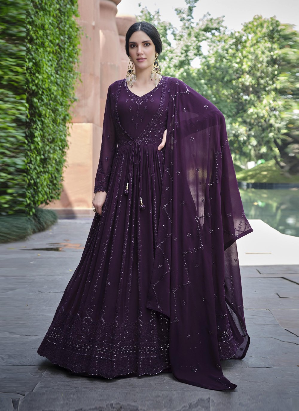 Purple Georgette Wedding Gown