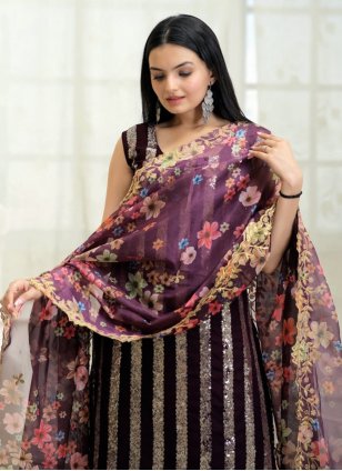 Purple Georgette Embroidered Trendy Salwar Kameez