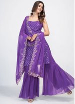 Purple Georgette Sequins Readymade Indo Western Style Salwar Suits