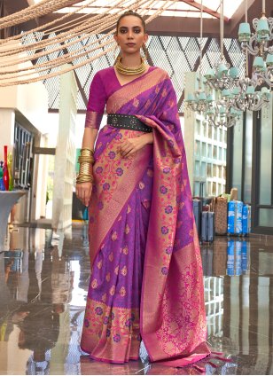 Purple Handloom Silk Weaving Classic Sari