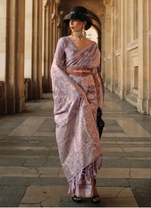 Purple Handloom Silk Weaving Contemporary Sari