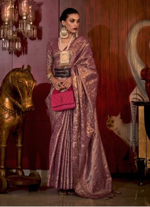 Purple Handloom Silk Weaving Designer Sari