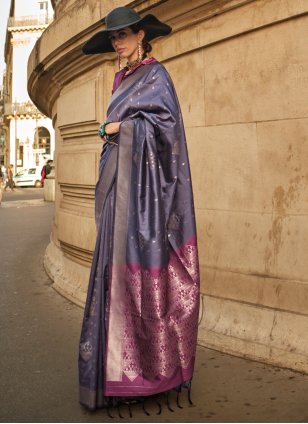 Purple Handloom Silk Weaving Trendy Saree