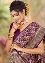 Purple Jacquard Zari Trendy Sari