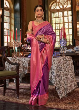 Purple Kanjivaram Silk Weaving Classic Saree