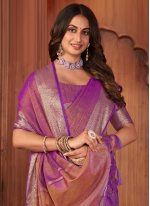 Purple Khaddar Woven Designer Saree