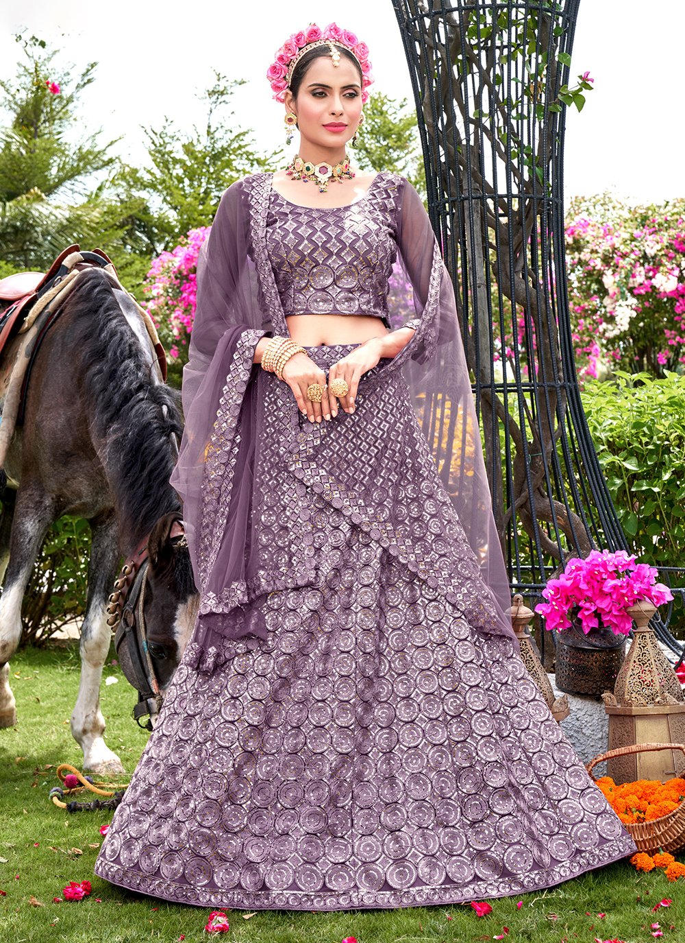 Buy Weaver Story Purple Satin Pure Katan Silk Lehenga Set Online | Aza  Fashions