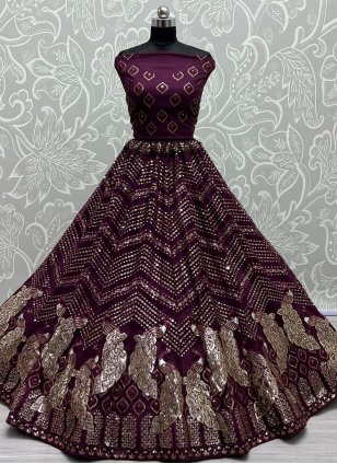 Purple Net Embroidered Trendy Wedding Lehenga Choli