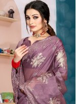 Purple Organza Diamond Trendy Sari