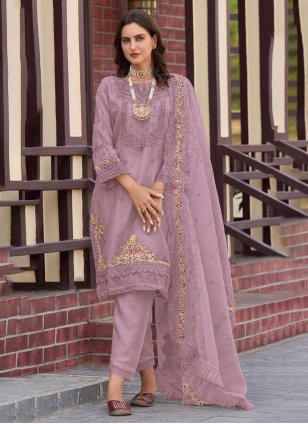 purple organza embroidered pakistani salwar suit 96019