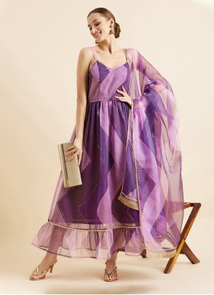 Purple Organza Gota Work Trendy Gown