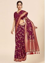Purple Organza Weaving Designer Sari