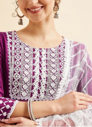 Purple Rayon Embroidered Salwar suit