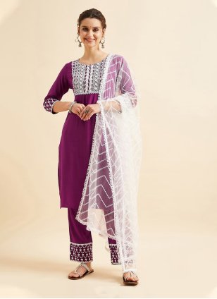 Purple Rayon Embroidered Salwar suit