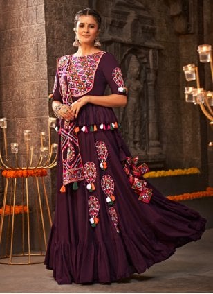 Traditional Purple Rayon Embroidered Trendy Ghagra Choli