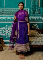 Purple Satin Printed Salwar suit