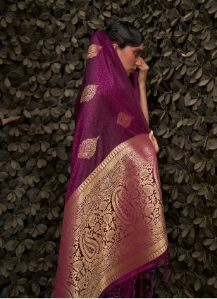 Purple Satin Weaving Trendy Saree
