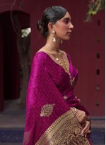 Purple Satin Weaving Trendy Sari