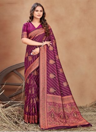 Purple Satin Woven Designer Saree