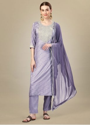 Purple Silk Blend Embroidered Trendy Salwar Kameez