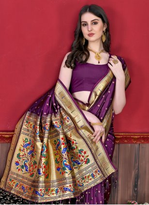 Purple Silk Border Trendy Sari