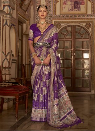 Purple Silk Digital Print Classic Sari