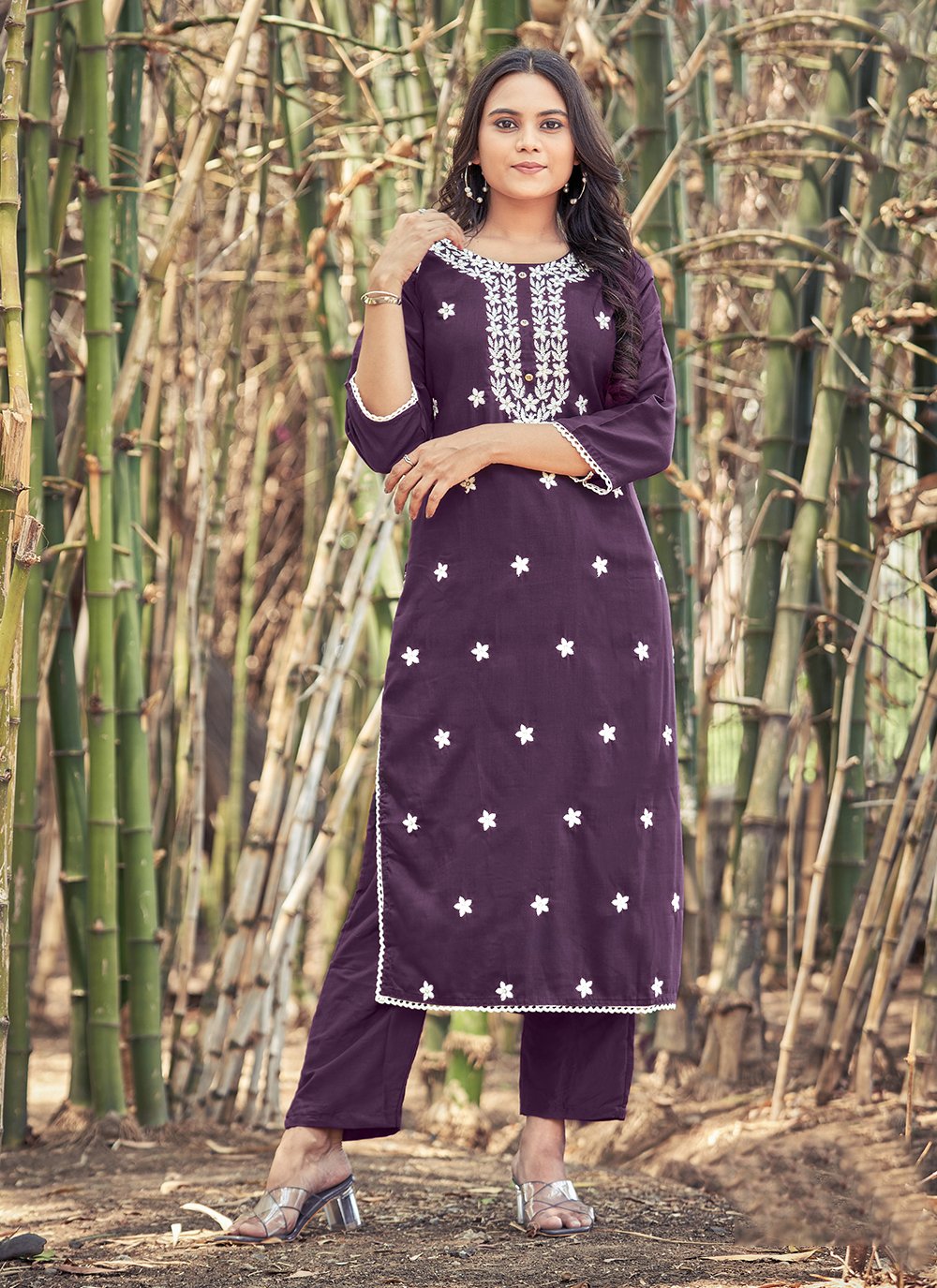 Purple classic lucknowi modal kurti – Indi Ethnics