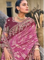 Purple Silk Embroidered Designer Sari