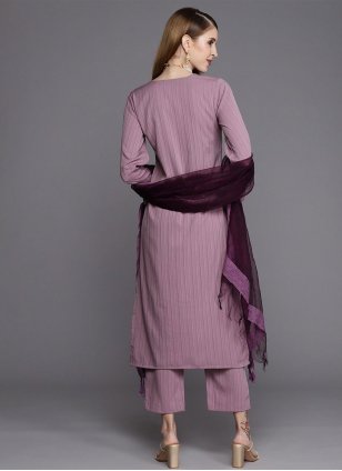 Purple Silk Embroidered Pant Style Suit