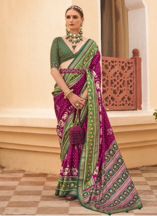 Purple Silk Patola Print Classic Sari