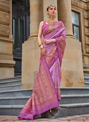 Purple Silk Printed Trendy Sari
