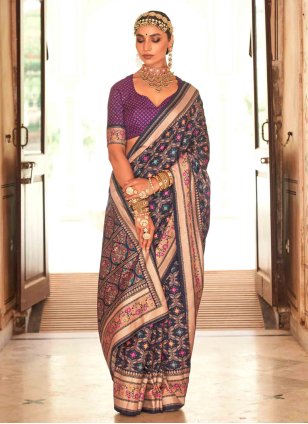 Purple Silk Printed Trendy Sari