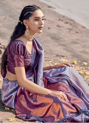 Purple Silk Weaving Classic Sari