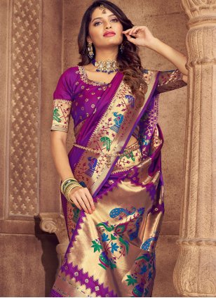 Purple Silk Weaving Trendy Traditional Sari