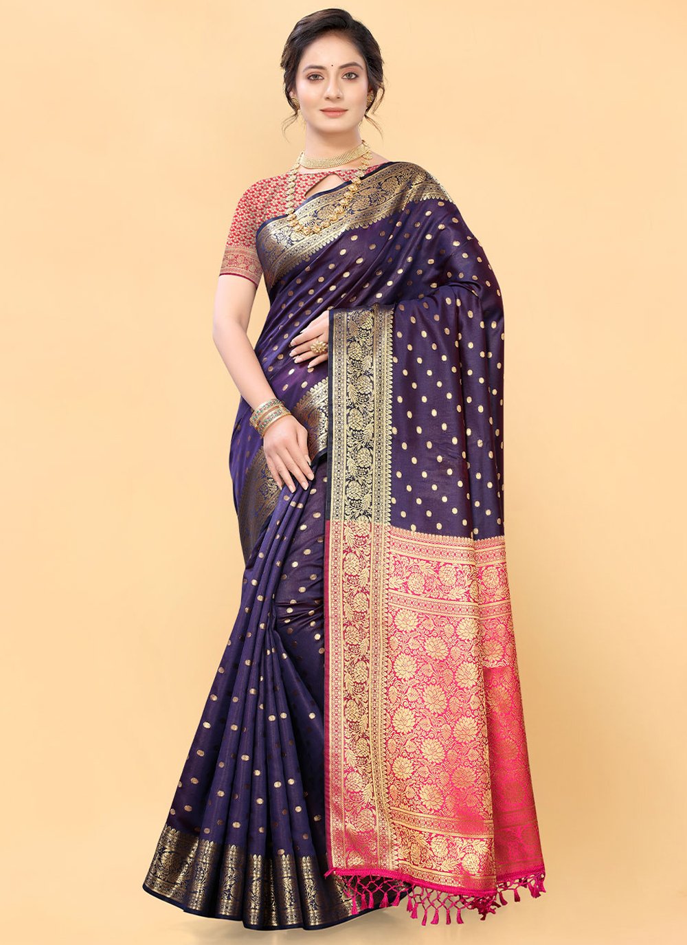 Purple Silk Woven Classic Sari
