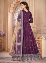 Purple Tafeta Embroidered Anarkali Suit