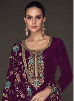 Purple Velvet Embroidered Pant Style Suit